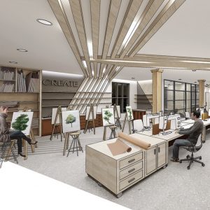 Interior rendering of art and fashion studio