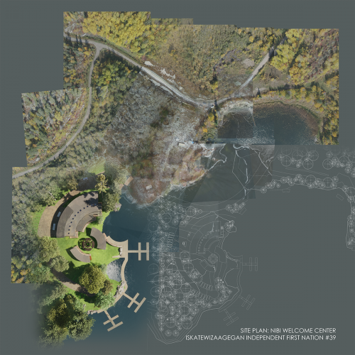 NWC Site Plan – collage of site drone images, digital topography and building model 