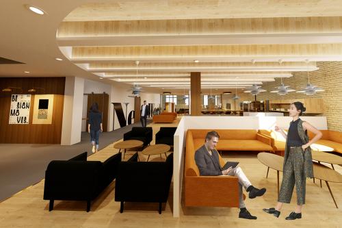 : Perspective view of 2nd floor work lounge