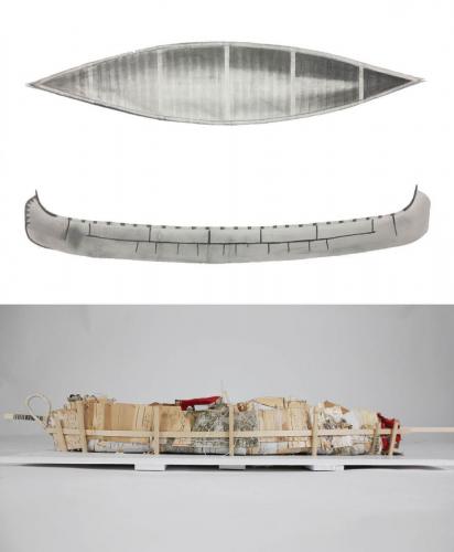 Birch Bark Canoe Drawing & Model