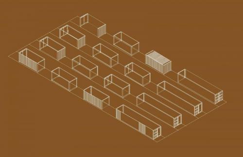 Isometric Drawing of the structural relationship between each shipping containers and its components in the first floor. 