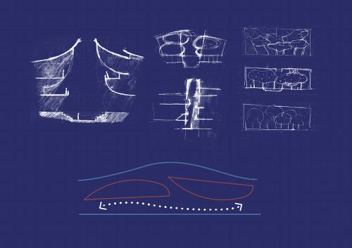 Initial sketches on the building’s concept and form