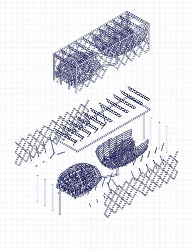 Exploded axonometry of the building structure