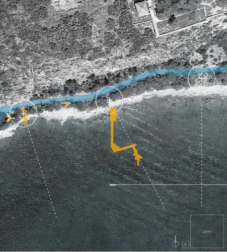 A site map and drawing of two follies along the Arvanitias pathway