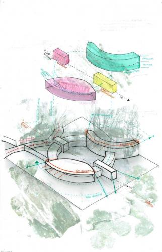 Structure and its connection to the site, through viewpoints, existing vegetation, and programming