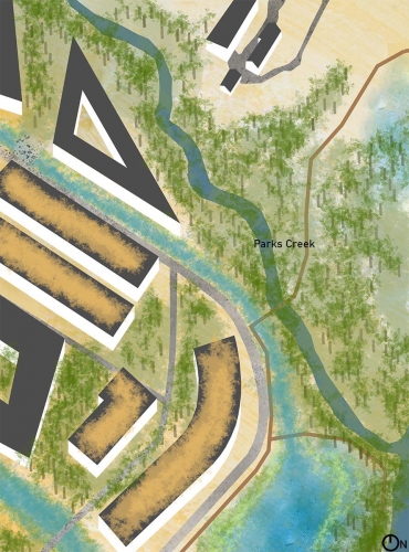 1-2 000 Axonometric detail of riparian neighborhood