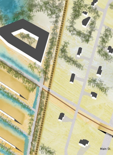 1-2 000 Axonometric detail of earth bermed prairie neighborhood