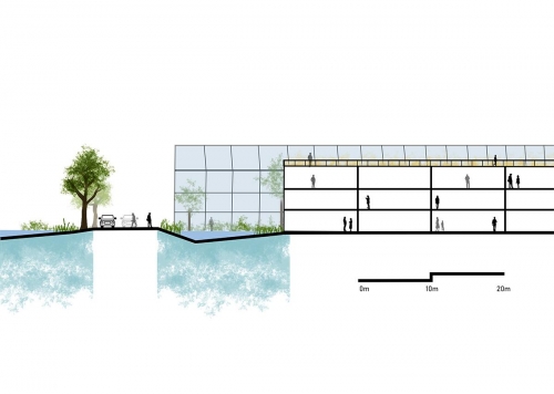 1-200 Section detailing housing, wetlands and greenhouse integration