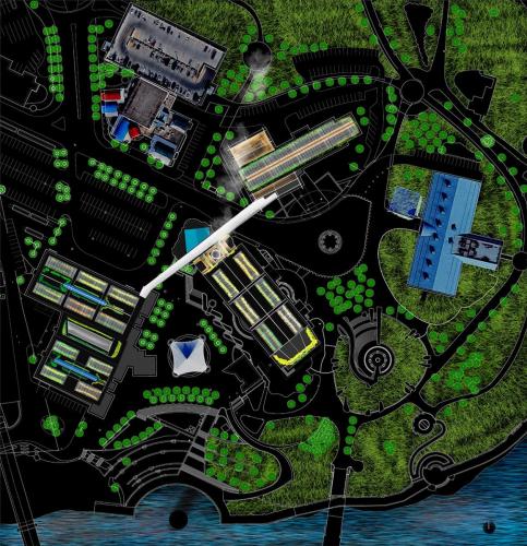 Site Plan of the Forks highlighting the major rooftops which will be converted into greenhouse spaces